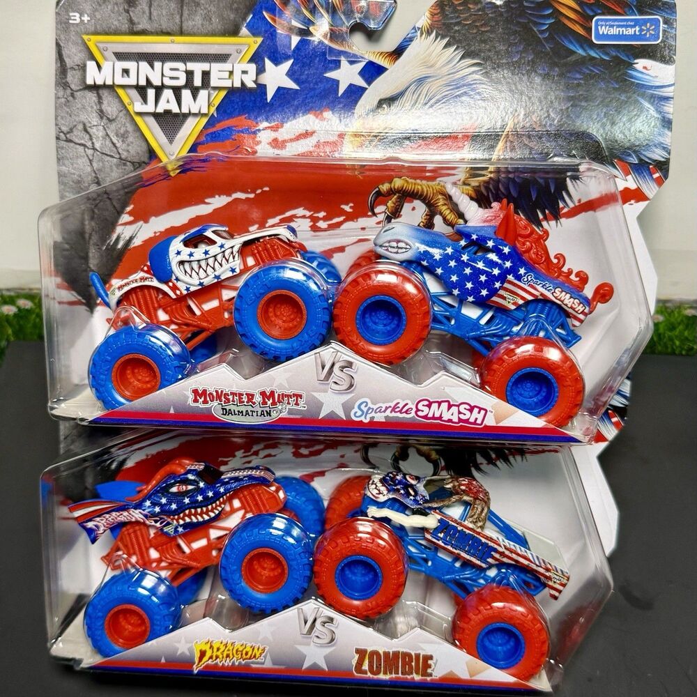 Monster Jam Stars and Stripes NEW Zombie, Dragon, Sparkle Smash, Monster Mutt